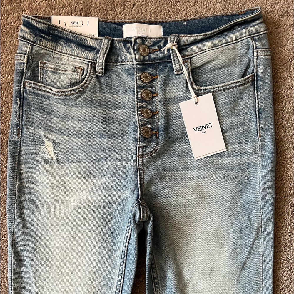 VERVET “Haylie” 5 Button Distressed High-Rise Skinny Jean